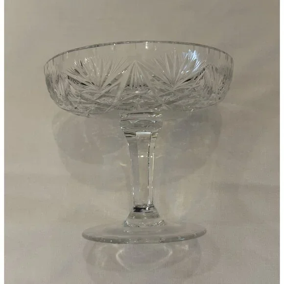 American Brilliant Cut Lead Crystal Compote EAP Pedestal Dish Footed Candy Bowl
